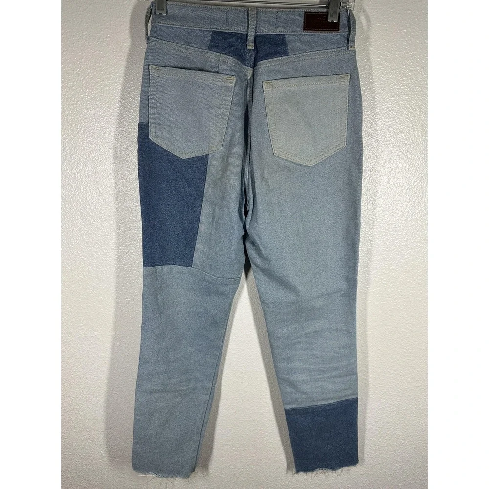 Hollister Jeans‎ Womens 0 Blue Patchwork High Rise Mom Raw Hem Stretch Denim